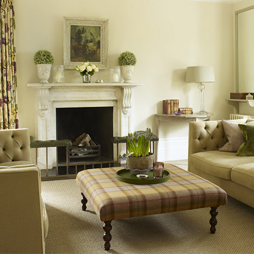 2 Porthallow Footstool in Moon Plaid & Haresfield 3 Seater Sofas in Linara Oatmeal